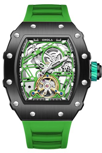 DAXIAOYU Mode Tonneau silikonrem helautomatiska klockor för män urholkade roder svänghjul mekanisk klocka Tourbillon skelett vattentät armbandsur