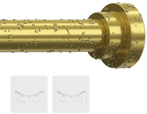 Samstar Gold Shower Curtain Rod,32-83 Inches(2.6-6.9ft),Adjustable Spring Tension Rod No Drilling,with 2 Free Anti-Slip Holder,for Bathroom Window Living Room,Gold