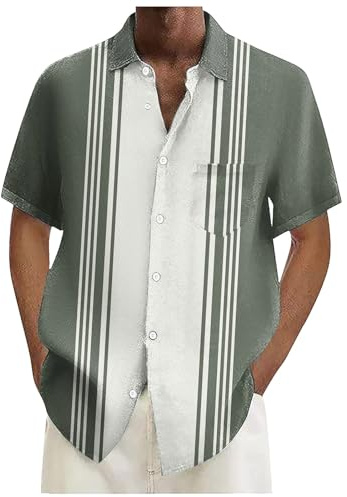 Camisas con corbata para hombre camisas vintage de bolos para hombre de los años 50 casuales manga corta camisa de contraste con botones de color verano camisas cubanas camisa a cuadros camisa hombre
