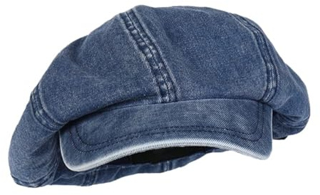 2025 Damen Modische Denim-Schlupfmützen Retro-Schirmmützen Lässiger Maler- Und Künstlerhut Cabbie-Hut, Schifferhut(Deep Blue)