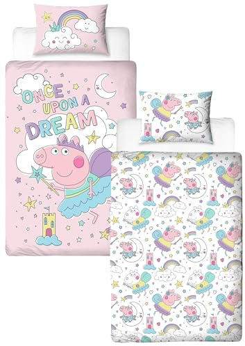 Peppa Pig Officially Licensed Bedtime Design Single Duvet Cover Set | Reversible 2 Sided Bedding Including Matching Pillow Case | Perfect For Kids Bedroom | Polycotton