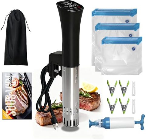 CATTLEMAN Sous Vide Cooker, Wine Chiller, 1000W, Sous Vide Machine for Kitchen, Immersion Circulator, Sous Vide Kit with Vacuum Bags, Vacuum Pump, Accurate Temperature Timer, Fast Heating
