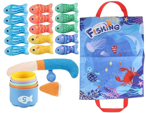 Fenayuu Fiskespel – sortera fiskespel, sortera inlärningsinteraktiv sensoriska vatten småbarnsspel med stapelkoppar för bad pool party badrum rolig aktivitet – pedagogisk leksak för småbarn