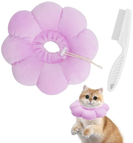 GZRXIOUS Collerette Chat Souple Anti Léchage, Collerette pour Chats avec Peigne Anti-Puces, Collerette Chat Réglable pour Chats et Petits Chiens, Collier de Récupération Après Opération (Violet, M)