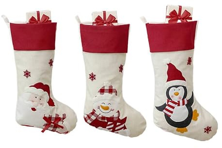 Bryze Large Christmas Stocking Set of 3-47cm Giant Santa, Snowman & Penguin Holiday Socks | Gift Bag for Candy, Toys & Decorations | Festive Storage Home Decor