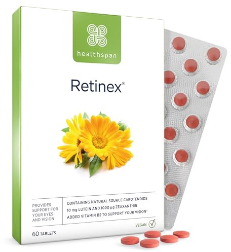 Healthspan Retinex | Hochwertige Augenpflege mit Lutein & Zeaxanthin | Unterstützt die Sehkraft & fördert die langfristige Gesundheit der Augen | Vegan | 60 Tabletten