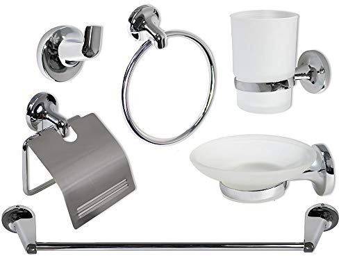 Vetrineinrete® Set Bagno Moderno in Acciaio Cromato e Vetro Satinato Opaco 6 Pezzi Accessori arredo Bagno 69984 P48