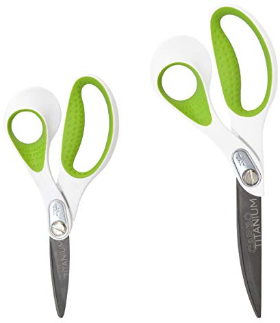 Westcott 7- and 9-Inch CarboTitanium Fabric Scissors for Fabric Cutting, Quilting, and Sewing Projects, White/Green, 2 Pack