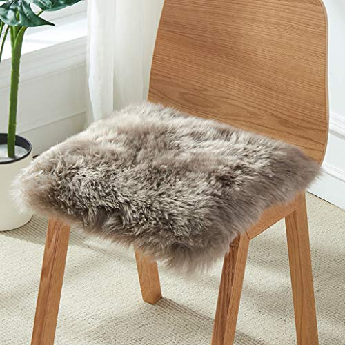 HC&WT Peau De Mouton Naturelle Carrée Coussin De Siège, Pure Fourrure De Laine Super Shaggy Car Coussin De Chaise Anti-dérapant Chaise De Bureau épaissir Tabouret Coussin (Marron,40x40cm(16x16inch))