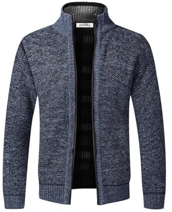 Cárdigan de Punto para Hombre, suéter Grueso con Cremallera Completa y Cuello Alto, cálido suéter con Forro Polar para Invierno(Blue Grey XXL)