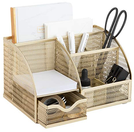 Blu Monaco Designer Metal Desk Organizer - Gold Finish - Desk Accessories - Storage for Paper & Office Supplies - Decorative Home or Office