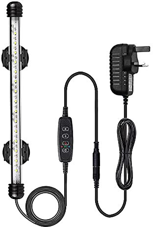 VARMHUS LED Aquarium Light, Color Changing Submersible Fish Tank Light with Timer for Sunrise and Sunset (28cm, Blue+White)