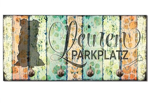 Cadouri Design-Hundegarderobe » Leinen Parkplatz « mit Hunde-Silhouette (Australian Shepherd) Wandhaken Hund┊Wandgarderobe, Leinenhalter, Hakenleiste