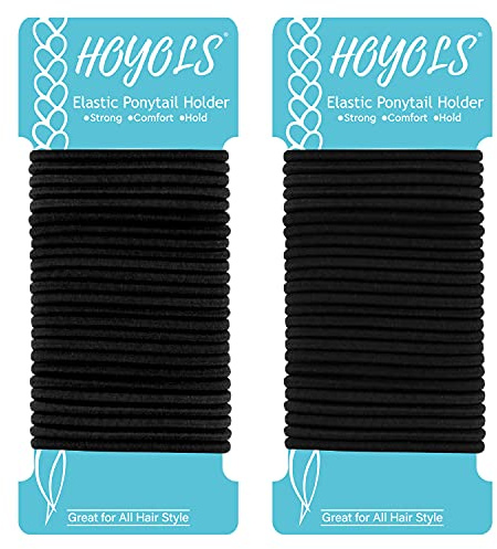 HOYOLS Lot de 50 élastiques pour cheveux noirs tressés épais sans métal pour queue de cheval pour femme et fille (noir)