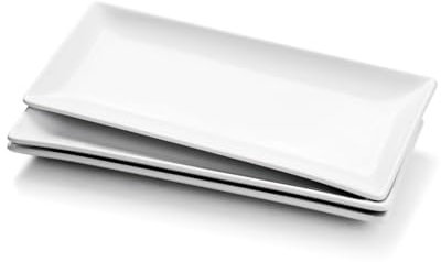 Miicol Lot de 3 grands plateaux de service rectangulaires en porcelaine de 35,6 cm, plats de service en céramique pour fête, restaurant, buffet, steak, dessert, salade, fruits, micro-ondes