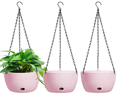 MissFox Blumentopf Hängend 3er Set - Selbstbewässernde Blumenampel mit rostfreien Ketten - Ø20cm Kunststoff Hängeblumentöpfe mit Ablaufloch - Ideal für Innen, Draußen, Decken, Balkone - Wanddekoration