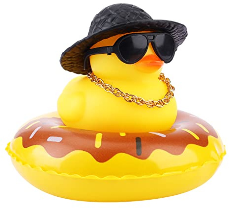 KINBOM Pato Decoracion Coche, Pato de Goma Pato Coche Accesorios Adorno de Coche Pato Salpicadero Coche Decoración para Oficina Dormitorio Juguete de Baño (Rosquilla Marrón)