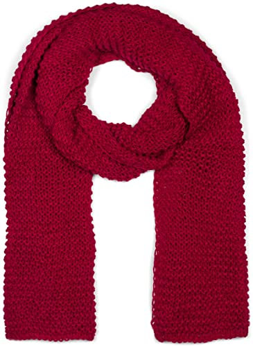 styleBREAKER Damen langer Strick Schal mit Wellen Strickmuster, warmer Winter Strickschal Einfarbig 01018168, Farbe:Bordeaux-Rot