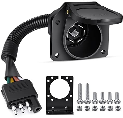 Nilight 4 Way Flat to 7 Way Round Blade Trailer Adapter Wiring Harness 4 Pin to 7 Pin Electrical Connect Wiring Plug Connector with Mounting Bracket for RV Truck Factory Tow Package