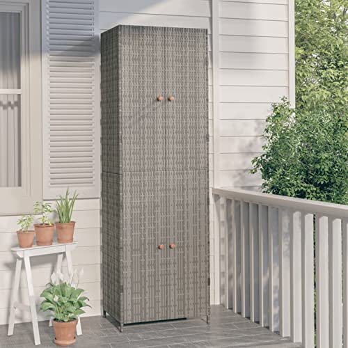 Festnight Gartenschrank Rattan Outdoor Schrank Rattanschrank Gerätebox Spind Terrassenschrank Balkonschrank Grau 59x40x180 cm Poly Rattan