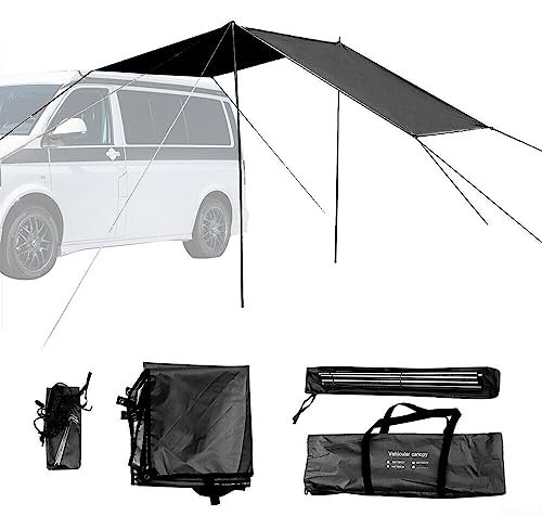 Sonnendach für Wohnmobile, Sonnendach Sonnenschutz, Universal-Markise Sonnendach Das wasserdichte Sonnenschutz für Wohnmobil Van Campervan Vorzelt SUV Schwarz für Outdoor, 300 x 200 cm