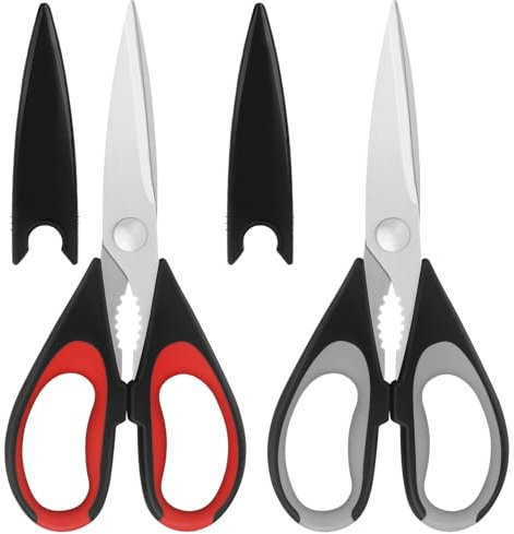 Vutyvve Forbici da cucina, lame in acciaio inox, impugnatura morbida, set di forbici da cucina multifunzionali, nero/grigio, set da 2 pezzi