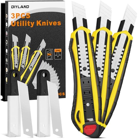 DIYLAND 3 Cutters Professionali Con 20 Lame Extra In Acciaio Al Carbonio, Taglierina Lama Secabile, Taglierina Professionale In Metallo Con Manico In Gomma Per Tagliare Carta, Cartone