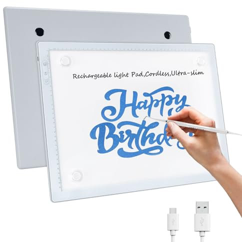 IMAGE Leuchttisch A3 LED Light Pad Wiederaufladbar durch USB Typ-C, kabellos Ultra-Thin mit Einstellung Speicherfunktion, light pad für diamond painting,Zeichnen,Skizzieren,2D-Animation (6000K Weiß)