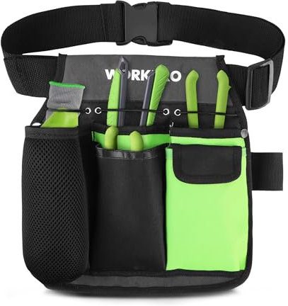 WORKPRO Werkzeuggürtel für Gartenwerkzeuge Grün, 600D Oxford Multifunktionale Werkzeugtasche Gürtel mit 5 Taschen für Gärtner, Elektriker, Mechaniker & Heimwerker