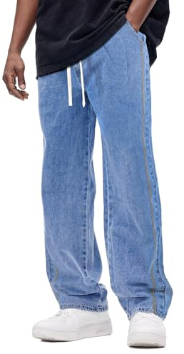 GINGTTO Jeans Baggy Homme Loose Fit Jean pour Hommes Relaxed Straight Denim Pantalon Bleu 32