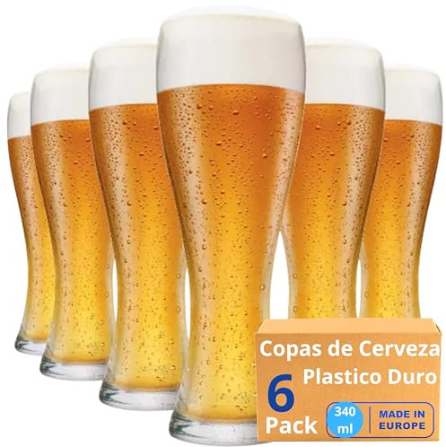 Vieira Home Lot de 6 verres à bière en plastique dur réutilisable incassables modernes | Lot de 6 verres sans BPA 34 cl | Fabriqué en U.E.