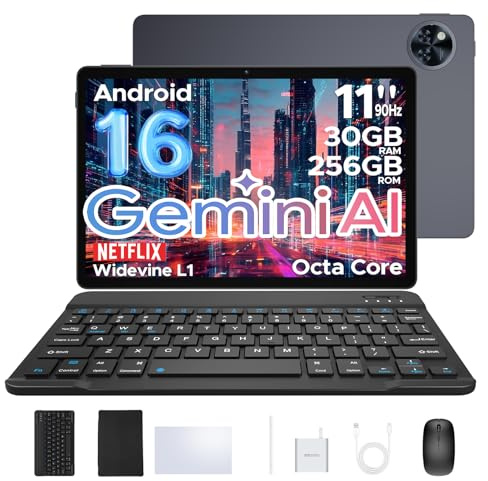 DOOGEE U11 Pro Newest Android 16 AI Tablet, 11 Inch Android Tablets, 30GB RAM+256GB ROM/2TB, 90Hz Octa Core, 8580mAh Battery, Widevine L1|Gemini AI|5G WiFi, Tablet with Pen, Keyboard, Mouse&Case-Gray