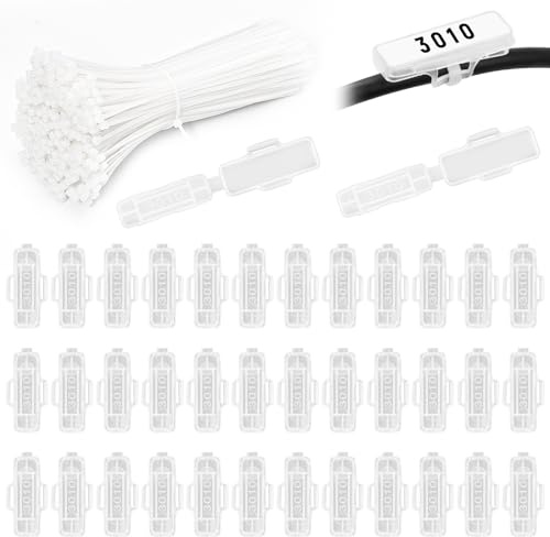 Kabelbokstäver igenkänningsbox set med 100 st kabeletiketter, 100 buntband, 100 etiketter, vattentät transparent kabelmärkning, kabelmärkning för sortering av kablar av alla