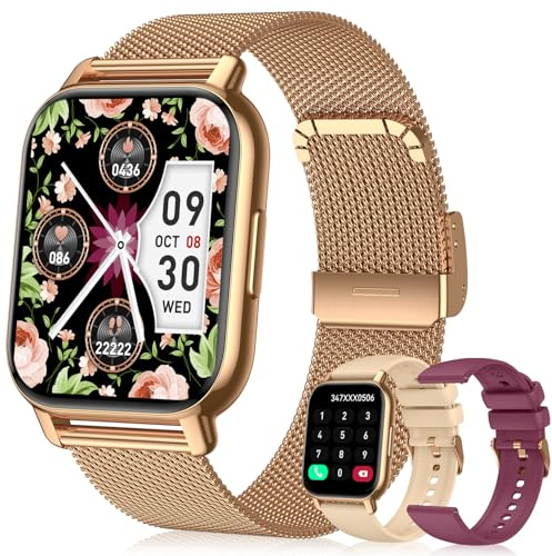Smart Watch for Women Men,1.85 inch HD Screen Bluetooth Fitness Tracker Step Counter/Sleep Monitor, 110+ Sports Modes, IP68 Waterproof Smart Watch with iPhone Samsung Android Phone Compatible (Golden)