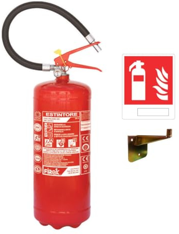 Estintore a Polvere 6kg ABC Omologato 2026 Completo di Staffa a Muro, Cartello e Certificazione E1061A Classe di Fuoco 34A 233B C Pronto all'Uso