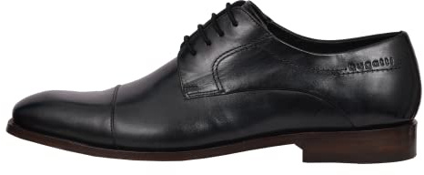 bugatti Uomo Scarpa bassa business in pelle, derby con finitura bicolore e sottopiede morbido, Blu Scuro, 42 EU