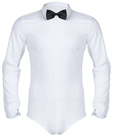 TiaoBug Camicia da Uomo Slim Fit Body da Ballo Latino Costumi da Danza con Cravatta a Farfalla Abito da Balletto Dancewear Prestazione Competizione Elegante Nero Bianco