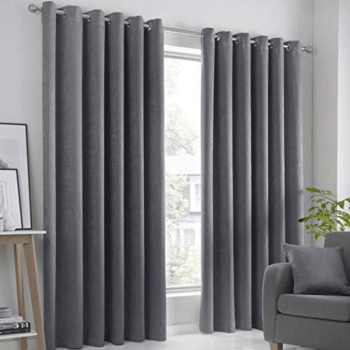 Fusion Strata Woven Eyelet Lined Curtains, Charcoal, 46 x 72 Inch, 100% Polyester, W117cm (46) x D183cm (72) SR5CH46726UPU