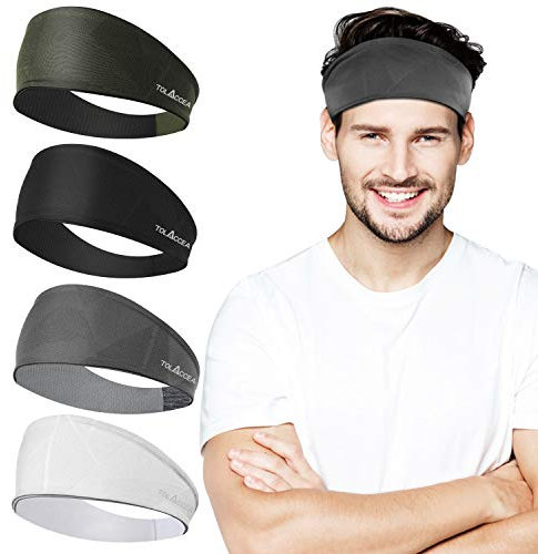 Stirnband für Damen Herren, Feuchtigkeitstransport Schweißband, Sport Stirnband für Workout, Übung Schweißbänder für Yoga, Laufen, Fitnesstraining, Wandern und Radfahren (4 Packungen)