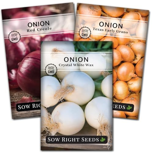 Sow Right Seeds - Short Day Onion Seed Collection for Planting - Red Creole, Crystal White Wax, Texas Early Grano - Non-GMO Heirloom Packets with Instructions to Plant a Home Vegetable Garden