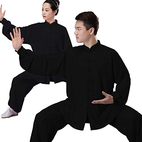 HFCY Chinese Traditional Martial Arts Kung Fu Tai Chi Clothing for Men Women Long Sleeve Shirt Trousers Training Uniform Spring,Black-XL