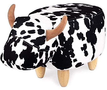Hocker Schwarz/Weiße Farbe Geformte Kuh Holzbeine Polyester/Holz,B (B)