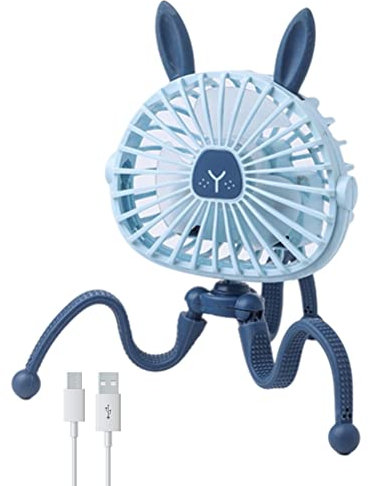 CaCaCook Ventilador de cochecito USB, ventilador de clip para cochecito, mini ventilador de mano giratorio de 360°, ventilador silencioso recargable, ventilador de 3 velocidades,