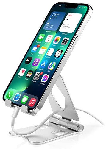 FadyDail Mobile Phone Stand Holder Desk, Full Aluminum Adjustable Cell Phone Holder for Desk Phone Holder Phone Dock Compatible with iPhone 14 13 12 11 Pro Max Samsung HUAWEI and All Smartphones