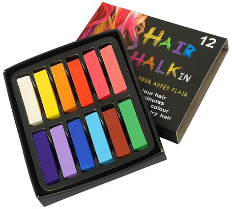 Trimming Shop Tiza para el cabello temporal lavable, color pastel, no pegajosa, brillante, para niñas y mujeres, regalos de Halloween, Navidad, fiesta de cumpleaños, juego de 12 tizas para el cabello,