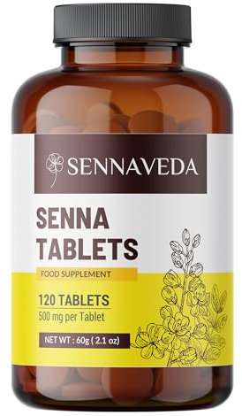Sennaveda Senna Tablets 120 nos, a base di polvere di foglie di senna, lassativi, salute digestiva, pulizia disintossicante, compressa di polvere di foglie di senna