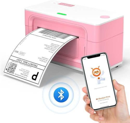 MUNBYN Etikettendrucker Bluetooth, Thermodrucker, Label Drucker 4x6 DHL UPS GLS Versandetiketten Drucker, Thermal Printer, Ettiketiergerät für Ebay, Amazon, Etsy, Shopify, 941B, Rosa