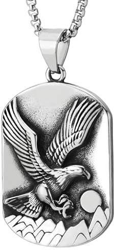 COOLSTEELANDBEYOND Herren Geprägt Fliegende Adler Anhänger Hundemarke Halskette, Edelstahl Medaillon