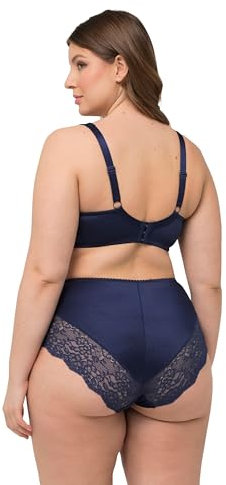 Ulla Popken Damen Wire-Bra, Softcup, Satin and Lace BH, Nachtblau, 95E