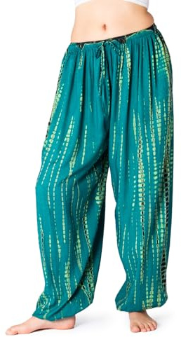 PANASIAM Pantalones Harem Aladino - Pantalones de Verano Estilo Boho Batik | Pantalones cómodos unisex, 2 largos, 100% viscosa, corte amplio, playa, festival & yoga, pantalón de cintura elástica